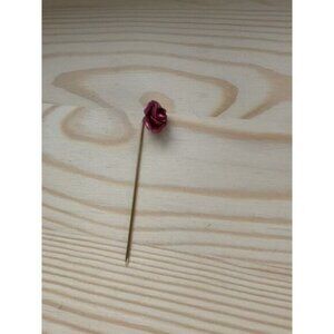 Red Rose Gold-Tone Hat Stick Pin Vintage Metal Accessory For Women Or Men